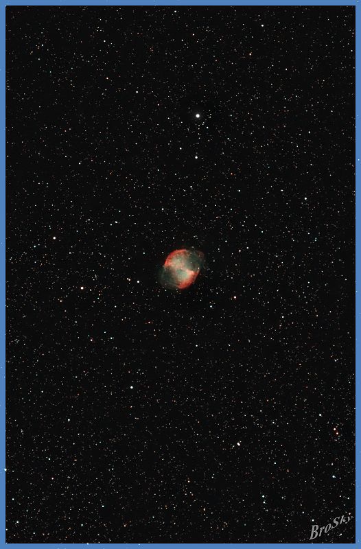M27_031010.jpg -    Objekt: M27 - Hantelnebel    Sternbild: Vulpecula - Füchschen Aufnahmeort: Senden Aufnahmedatum: 03.10.2010 Belichtung: 16 x 300 sec Optik: Takahashi 120 mm TSA mit 2,5'' TS-Flattener Kamera: Canon 400D Astro mit Lumicon Deep Sky Filter 