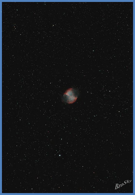 M27_280811.jpg -    Objekt: M27 - Hantelnebel    Sternbild: Vulpecula - Füchschen Aufnahmeort: Senden Aufnahmedatum: 28.08.2011 Belichtung: 15 x 300 sec Optik: Takahashi 120 mm TSA mit 2,5'' TS-Flattener Kamera: Canon 400D Astro mit Hutech IDAS V4 Filter 